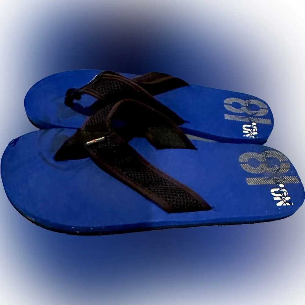 ZEROXPOSUR Men’s BLUE BLACK FLIP Flops, SZ11/12 Soft Toe Post Swim BEACH SHOWER